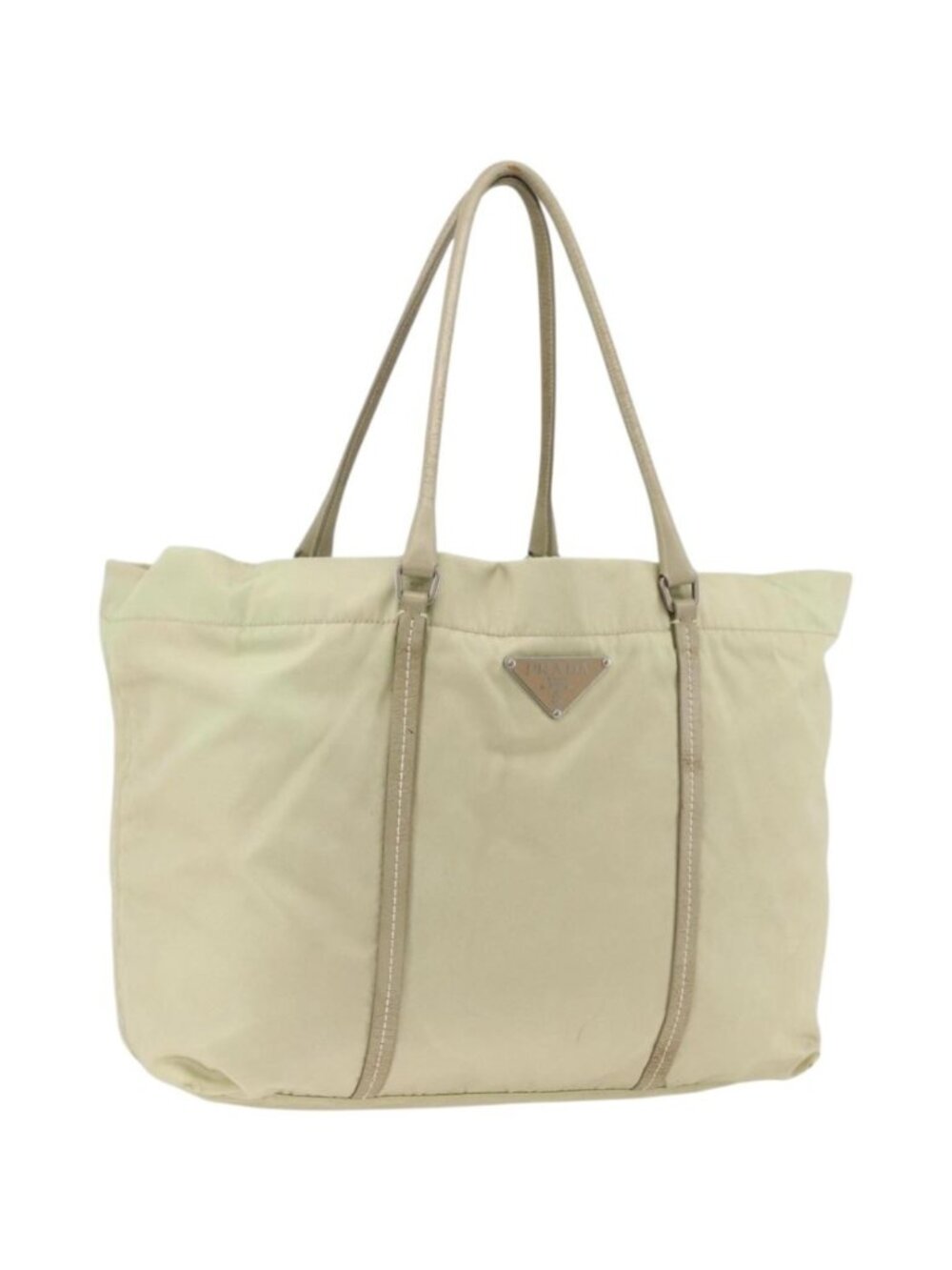 PRADA Tote Bag Nylon Ivory Silver